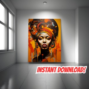 Ebony Enigma, Digital Download, Afro Woman | Black Art| Pop Art Afro Woman | Black Art Bohemian Wall Decor| African American Art