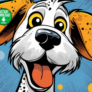 Gizmo, śliczne, kapryśne nadruki z psami, kapryśny nadruk z psem, cyfrowy wydruk do pobrania z psem, sztuka pop, sztuka ścienna do pokoju dziecięcego, sztuka cyfrowa AI