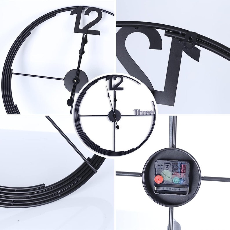 23.62in Black Large Wall Clock, Metal Retro Minimalist Modern Clock