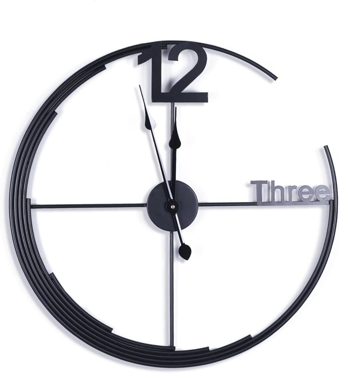 23.62in Black Large Wall Clock, Metal Retro Minimalist Modern Clock