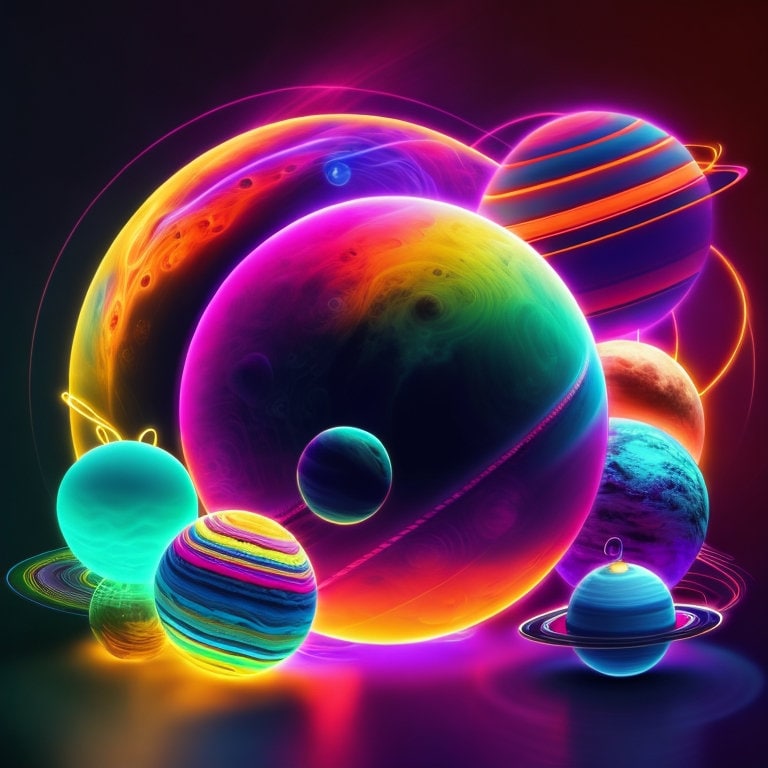 neon  Planets, neon Colorful Planets, Planets, neon art, colorful art