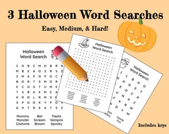 Wykreślanki na Halloween! 3 łamigłówki – łatwe, średnie i trudne! | Pobierz natychmiast