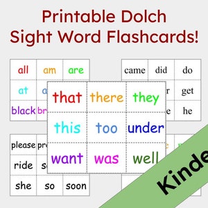 Flashcard Kinder Sight Word / Parole Dolch Sight / Flashcard per la scuola materna in due caratteri diversi / Colore e bianco e nero / DOWNLOAD