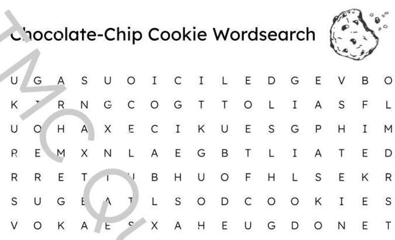 Chocolate Chip Cookie Wordsearch | Download | Dessert Wordsearch ...