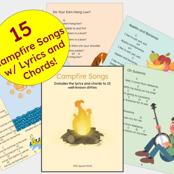 Ukulele Songbook! | DOWNLOAD | Campfire Songs With Chords for Ukulele and Guitar | Easy Ukulele and Guitar Songs | Colorful Book | Printable