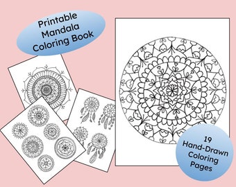 Mandala Coloring Book: 19 Hand-Drawn Pages (Digital Download)
