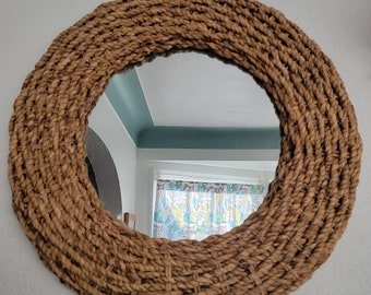 Natural Rattan Round Boho Coastal Mirror