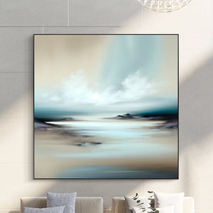 Seascape oil Painting On Canvas, Original Ocean Painting, Custom Abstract Landscape Art, Large Blue Gray Wall Art, Living room Home Decor