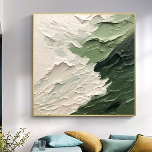 Original Green Seascape Oil Painting on Canvas, Abstract Ocean Painting, Concise Art Decor, Modern Textured Wall Art, Living room Wall Decor