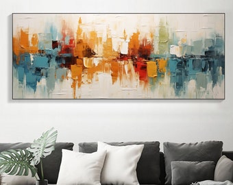 Pintura al óleo colorida abstracta sobre lienzo, pintura minimalista original, pintura de regalo personalizada, arte de pared moderno grande, decoración del hogar de la sala de estar