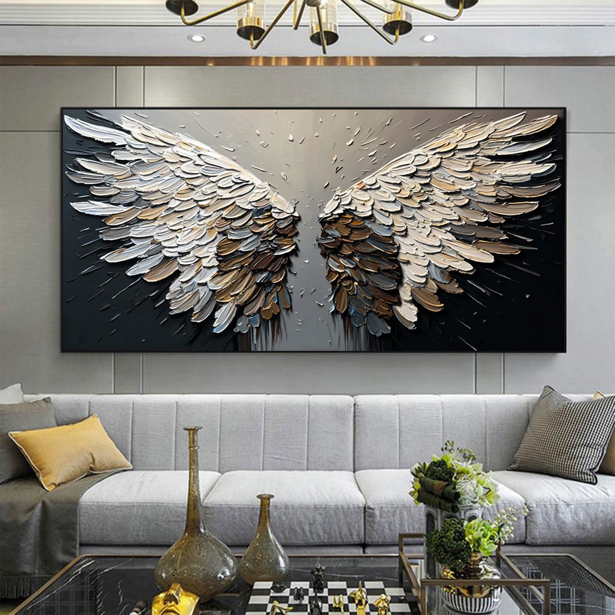 Large Canvas Wall Art Vintage Angel Wings Modern Painting Living Room  Decoration Mural Home -40x80cmx2Pcs No Frame