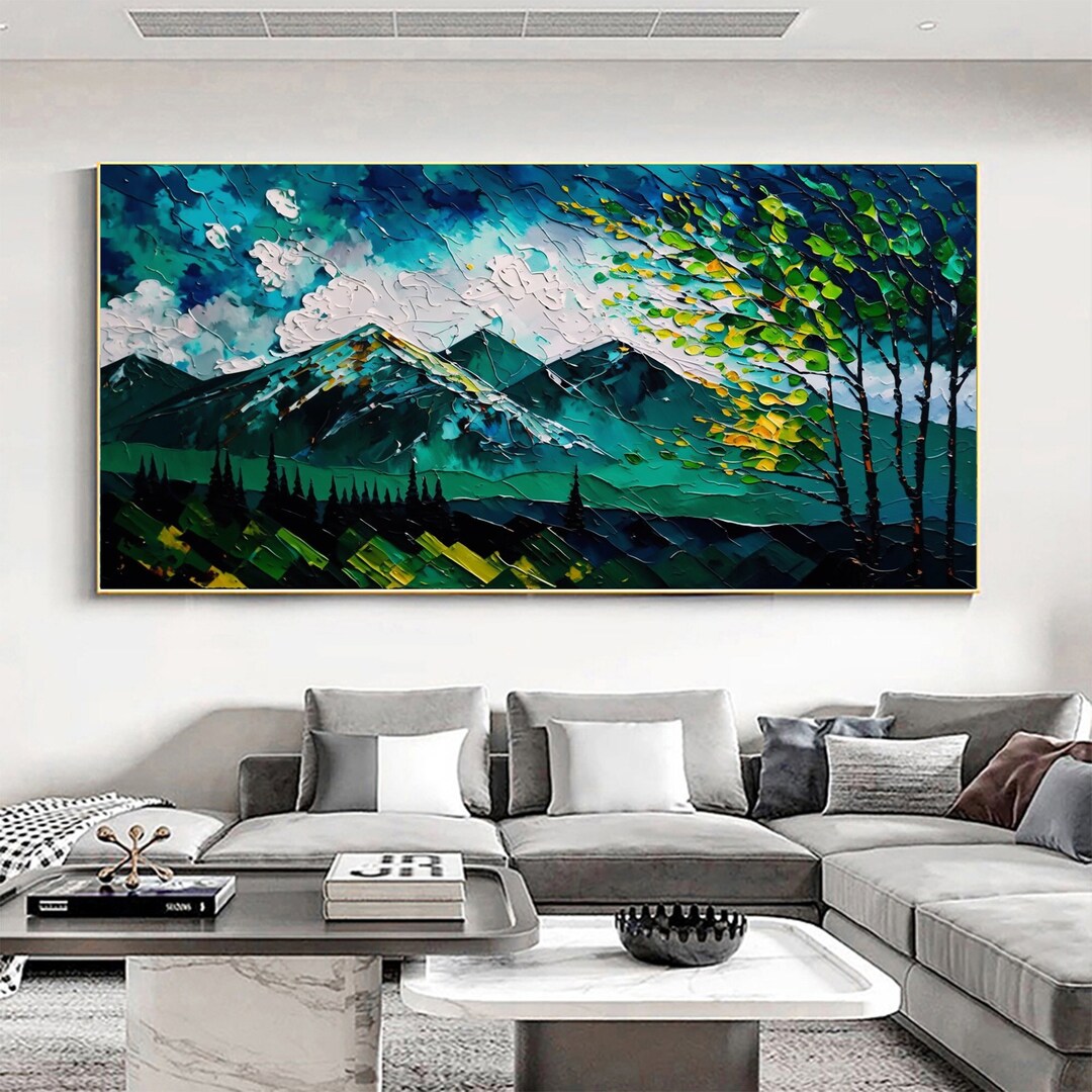 Abstract Original Green Forest Oil Painting on Canvas, Large Wall Art
