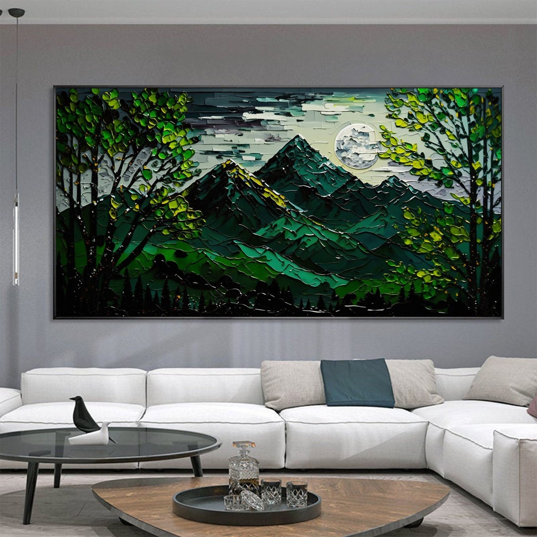 Original Green Forest Oil Painting on Canvas, Large Wall Art, Abstract