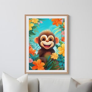 Arte de parede para impressão de macaco atrevido fofo, decoração de parede de berçário, pintura de macaco, estampa de animal de bebê, arte de berçário Safari