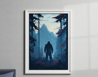 Eerie Bigfoot Digital Wall Art, Instant Digital Download, Sasquatch Poster, Cryptidcore Art