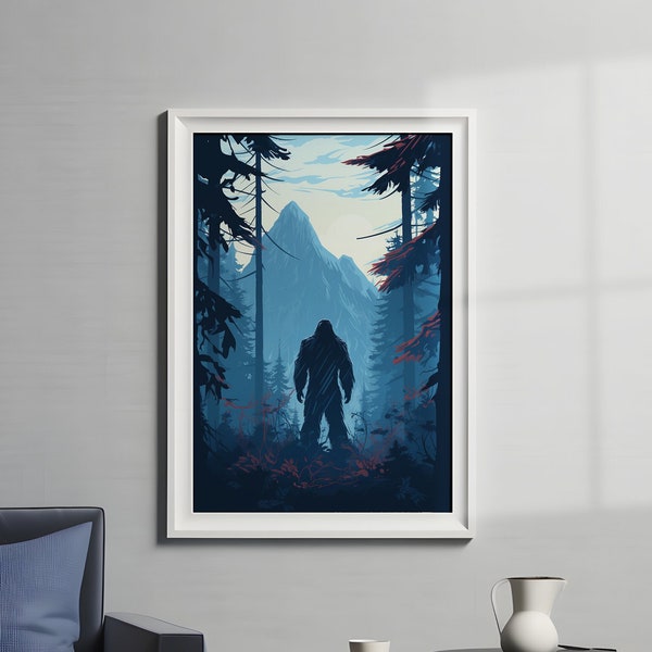 Eerie Bigfoot Digital Wall Art, Instant Digital Download, Sasquatch Poster, Cryptidcore Art