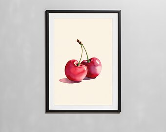 Cherry Printable Wall Art, Trendy Preppy Dorm Room Decor, Dopamine Decor, Funky Digital download