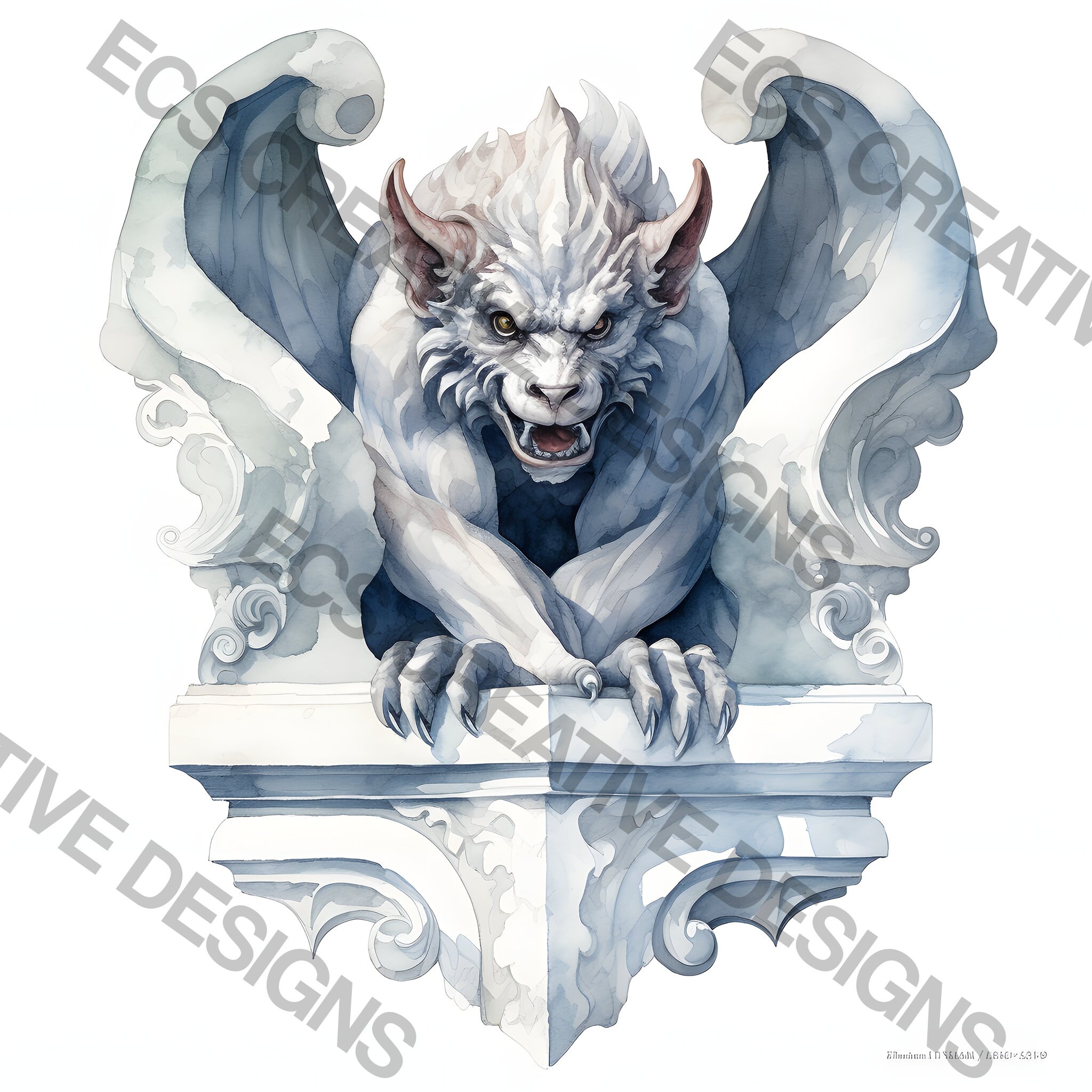 Watercolor Gargoyle Clipart, 14 PNG Gothic Gargoyle Bundle, Transparent ...