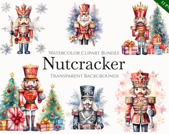 Watercolor Nutcracker Clipart Bundle, Instant Digital Download, 12 High Quality Festive PNG files for Commercial Use