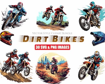 30 Dirt Bikes SVG & PNG Clipart Bundle, Instant Digital Download, High Quality Motocross Transparent, Scalable files for Commercial Use