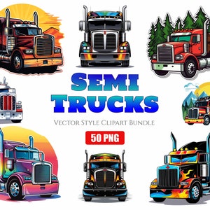 Semi camion 50 PNG Clipart Bundle, téléchargement numérique instantané, fichiers PNG de haute qualité avec un arrière-plan transparent pour un usage commercial