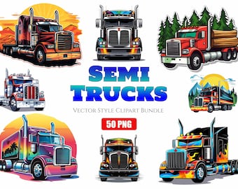Semi Truck 50 PNG Clipart Bundle, Instant Digital Download, High Quality PNG files with Transparent Backgrounds for Commercial Use