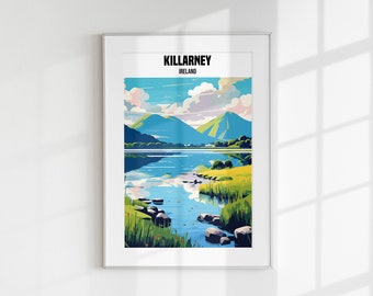 Killarney National Park Retro Travel Poster, Ireland, The Lakes of Killarney, Irish Travel Gift, Printable, Vintage, Digital Print Download