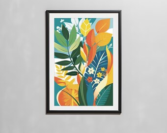 Contemporary Botanical Printable Wall Art, Dopamine Decor, Colorful Abstract Botanical Art, Vibrant Modern Floral Print, Digital download