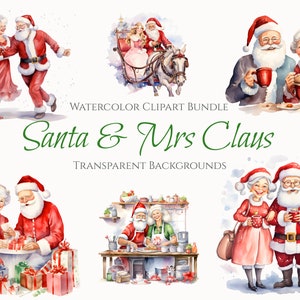 Pacote de clipart de Papai Noel e Sra. Claus, download digital para uso comercial, clipart de Natal, inverno, clipart de férias, festivo, cartões de Natal