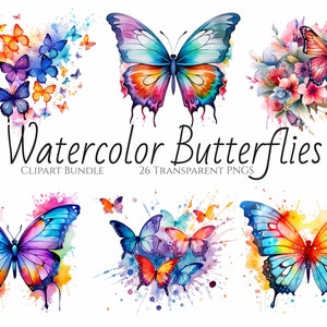 Watercolor Butterfly Clipart Bundle, Instant Digital Download, 26 High Quality Butterfly PNG files for Commercial Use