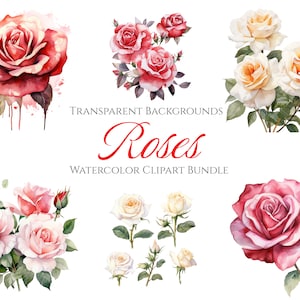 Watercolor Roses Clipart Bundle, Instant Digital Download, 16 High Quality Floral PNG files for Commercial Use