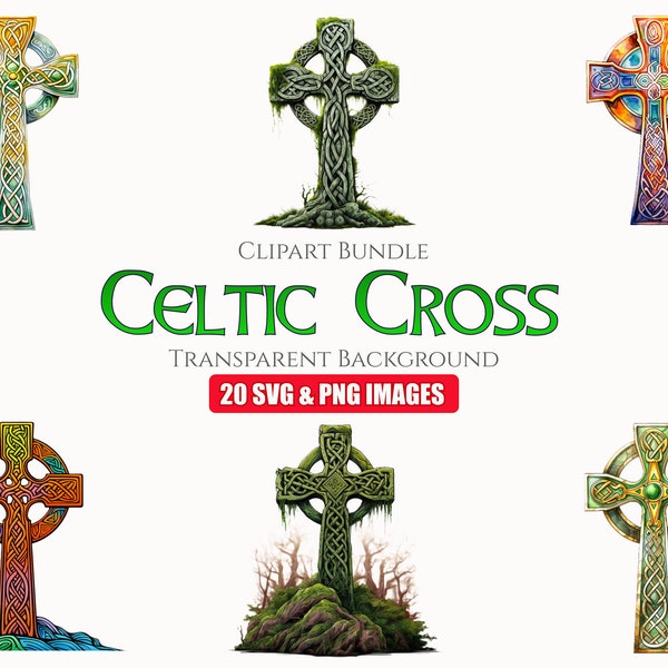 Celtic Cross Clipart Bundle, Instant Digital Download, 20 High Quality PNG and SVG files for Commercial Use, Junk Journal