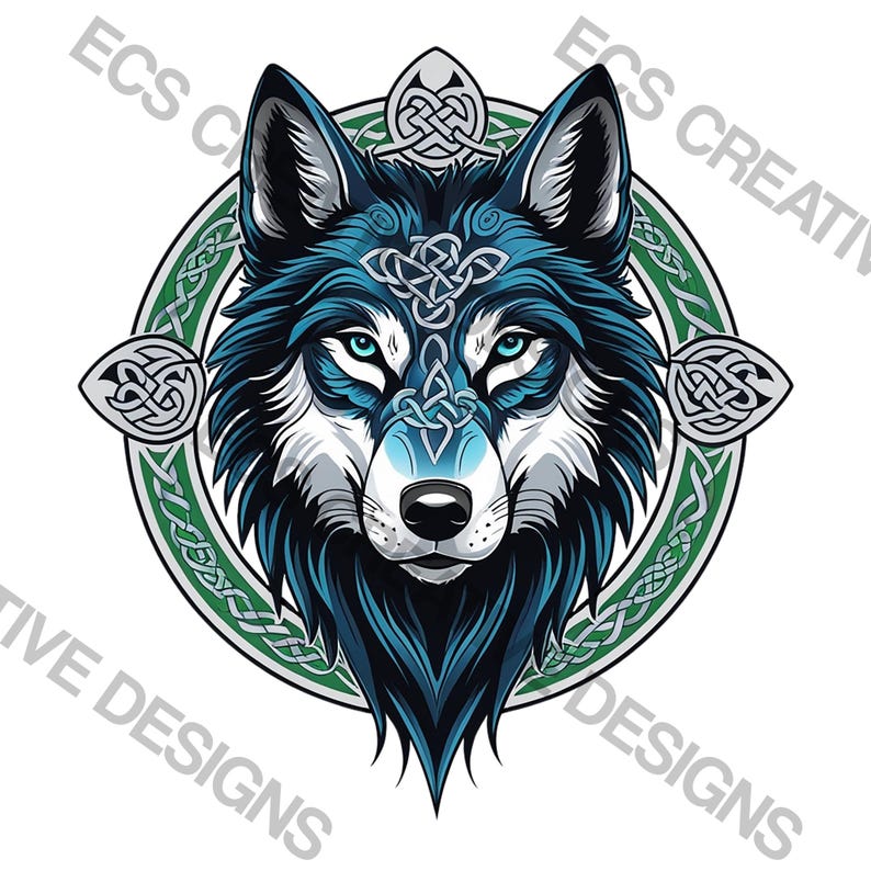 24 Celtic Wolf Watercolor PNG Clipart Bundle, Celtic Inspired Spirit ...