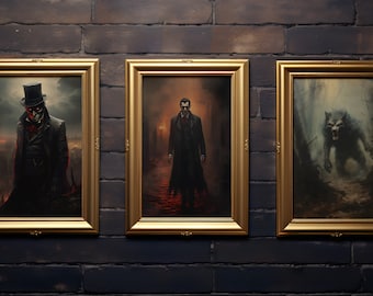 Gothic Horror Wall Art Set, Including a scary Vampire, Werewolf and Mr Hyde Digital Wall Art, High Quality Instant Download