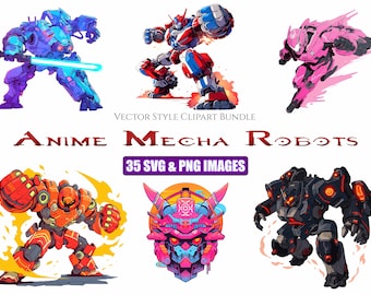 Anime Mecha Robot 35 SVG & PNG Clipart Bundle, Instant Digital Download, High Quality Robot Transparent, Scalable files for Commercial Use