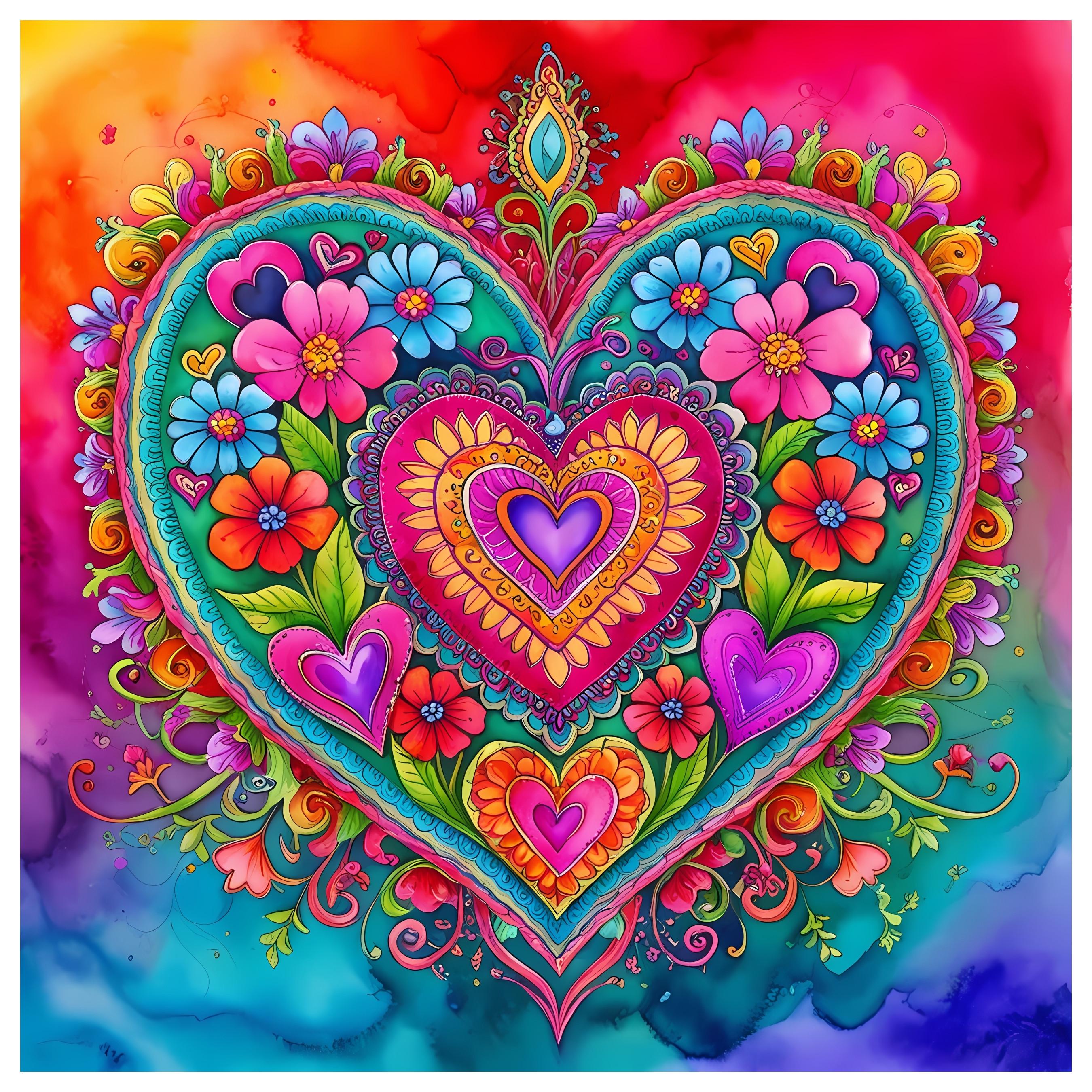 32 Watercolor Heart Mandala Clipart Bundle, 300dpi PNG, Digital Download, Digital Prints, Card Making, Paper Crafting