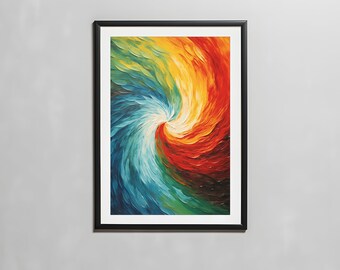 Bright abstract rainbow swirl wall art, instant digital download, living room wall decor modern, colorful abstract printable, home decor