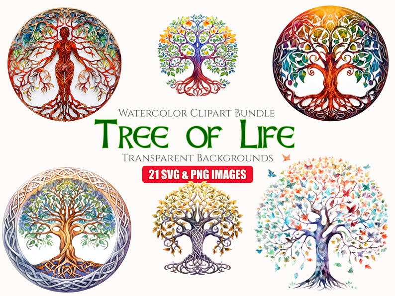 Celtic tree of life watercolor clipart bundle