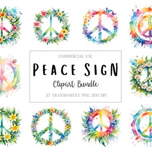 Aquarelle signe de la paix 37 PNG Clipart Bundle, téléchargement numérique instantané, de haute qualité, arrière-plans transparents pour un usage commercial