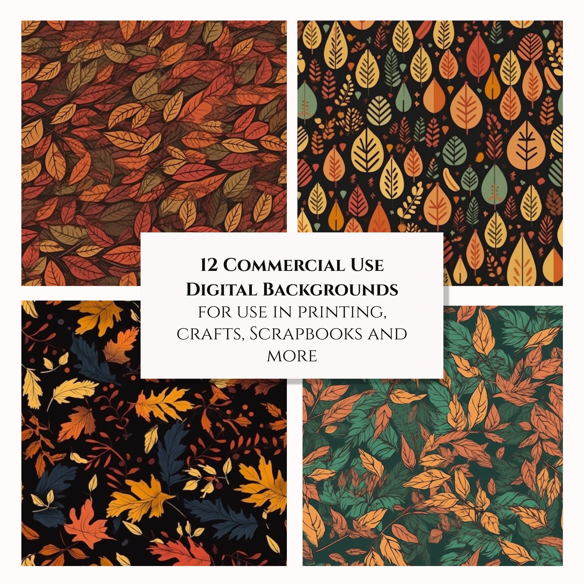 Autumn Leaves Digital Paper Bundle, Seamless Pattern, Fall, SVG, Leaf ...