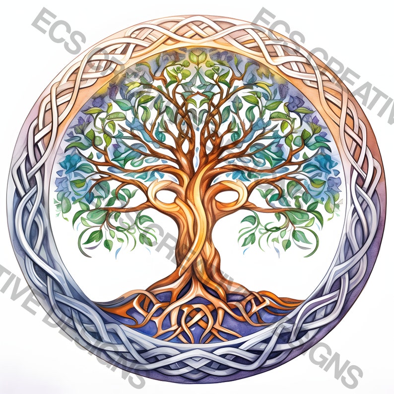 Celtic tree of life watercolor clipart bundle