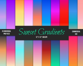 Pacchetto di carta digitale sfumatura tramonto, download digitale istantaneo, stampabile, sfondi Ombre, carta scrapbook per uso commerciale