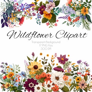 Wildblumen Clipart PNG Bundle, transparenter Hintergrund, kommerzielle Nutzung, 300DPI, Vase, Blumenstrauß, Blumen Clipart, sofortiger digitaler Download