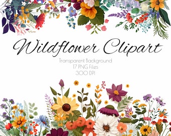 Wildflower Clipart PNG Bundle, Transparent Backgrounds, Commercial Use, 300DPI, Vase, Bouquet,  Floral Clipart, Instant Digital Download