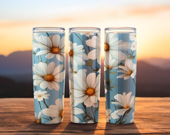Daisy Tumbler Wrap Sublimation, 3 Seamless Designs, 20 oz Skinny, Straight and Tapered Instant Digital Download, PNG, Floral Tumbler