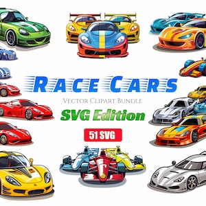 Raceauto 51 SVG-clipartbundel, instant digitale download, hoogwaardige schaalbare SVG-bestanden voor raceauto voor commercieel gebruik