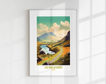 The Ring of Kerry Retro Travel Poster, Ireland, Summer Landscape,  Ireland Travel Gift, Printable, Vintage, Digital Print Download