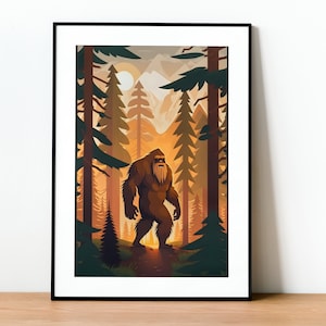 Bigfoot at Sunset Wall Art, Digital Download, Printable Bigfoot Poster, Sasquatch, Cryptid, PNG