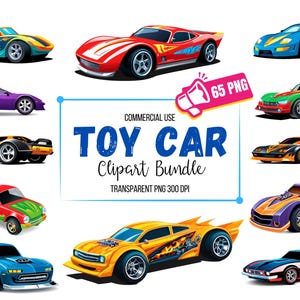 65 speelgoedauto PNG-clipartbundel, leuke cartoonontwerpen van race-, monster-, dinosaurus- en sportwagens, digitale download, afbeeldingen voor commercieel gebruik