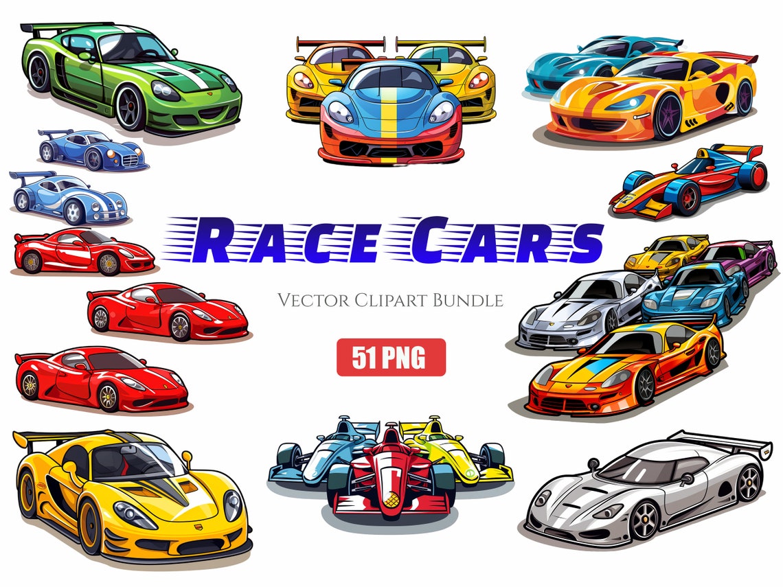 Race Car 51 PNG Clipart Bundle, Instant Digital Download, High Quality